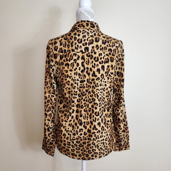 SUNG Alfred Sung Leopard Print Blouse Top Button Down Shirt Animal Print Small - Picture 4 of 14